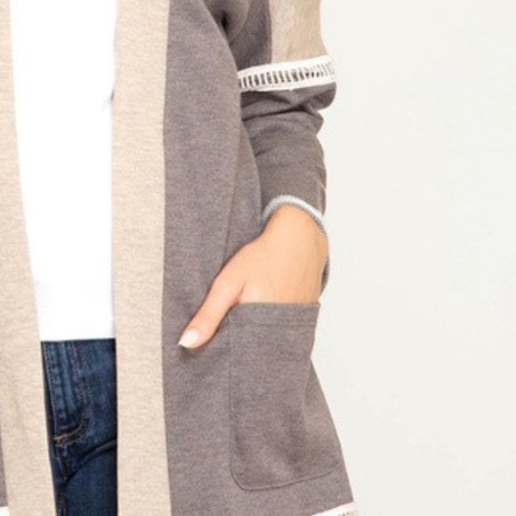 Open Front Color Block Cardigan - Picture 3 of 4